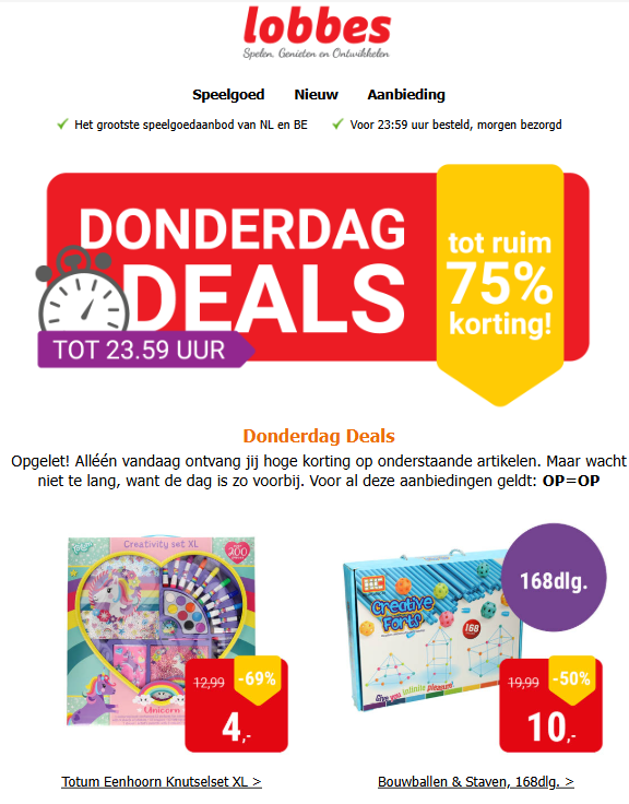 Donderdagdeal bij Lobbes: speelgoed tot -75%