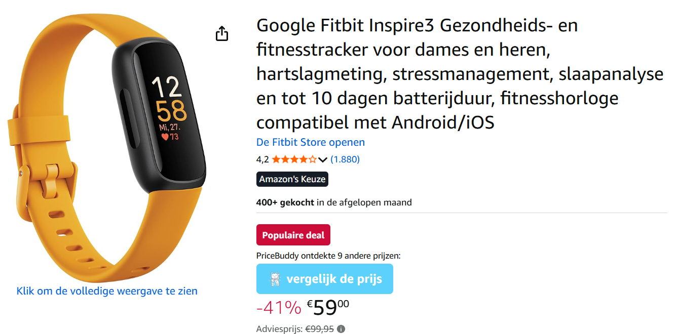Google Fitbit Inspire3 voor €59 ipv €99,95 op Amazon DE