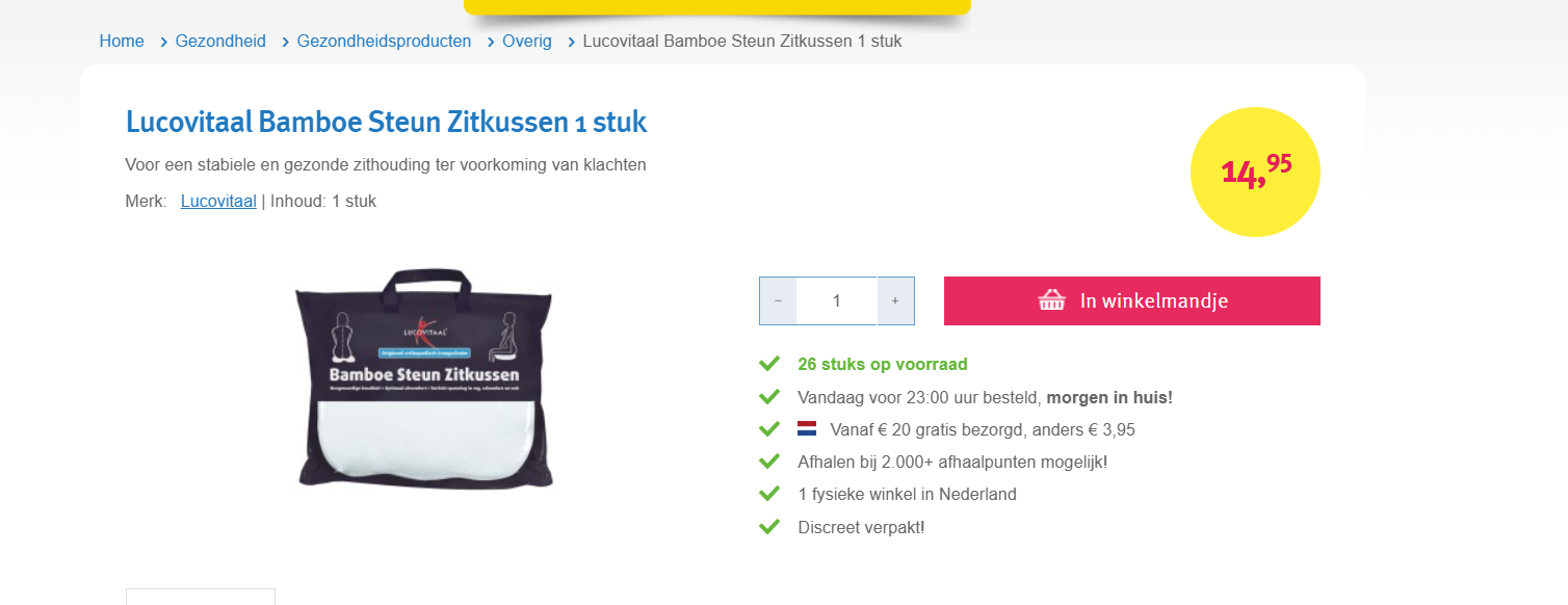 Lucovitaal Bamboe zitkussen voor 14.95€