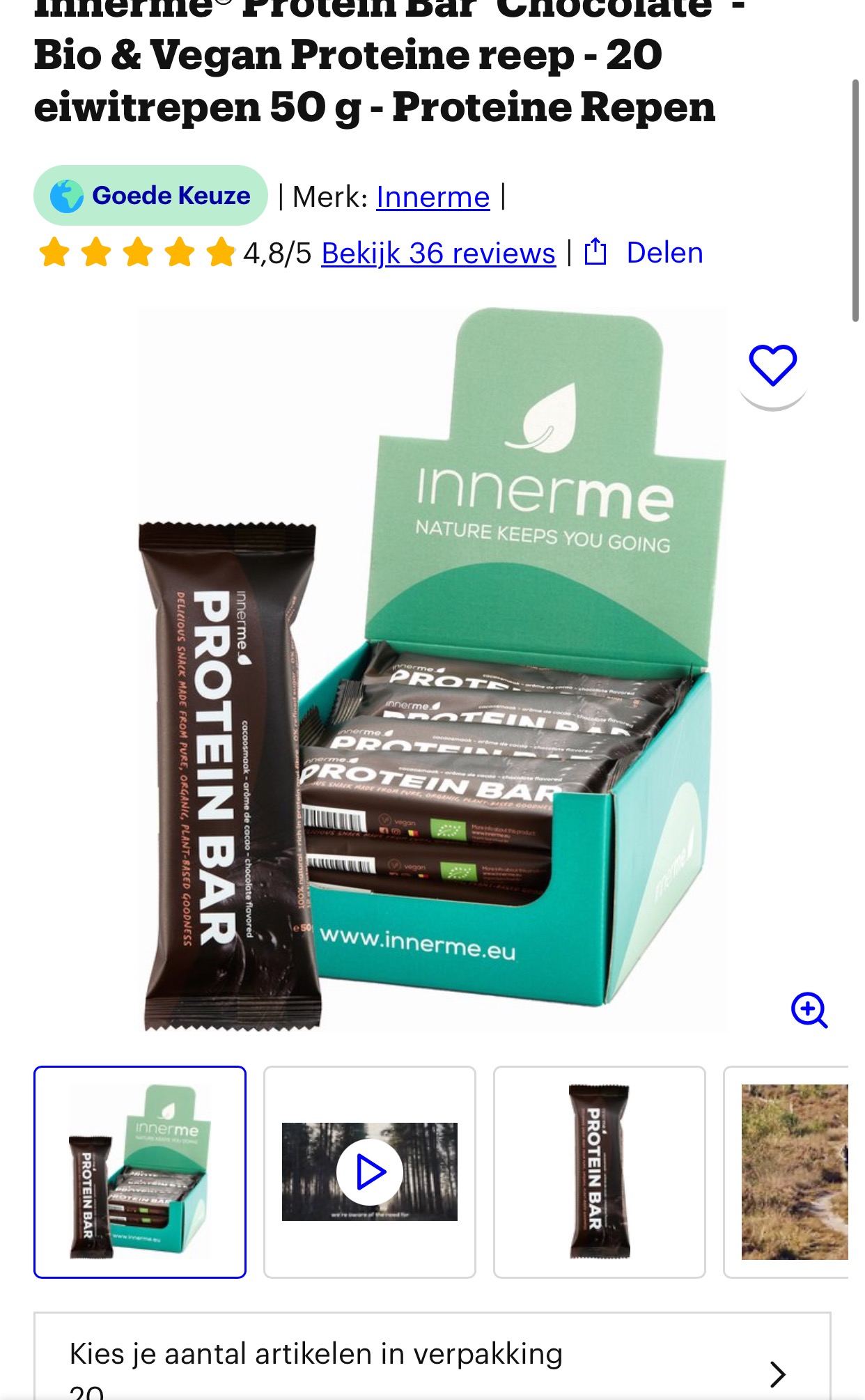 nnerme® Protein Bar ‘Chocolate 20 x 50 gram