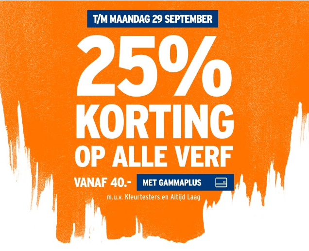 25% korting op alle verf bij GAMMA vanaf €40 + €10 extra korting vanaf €50