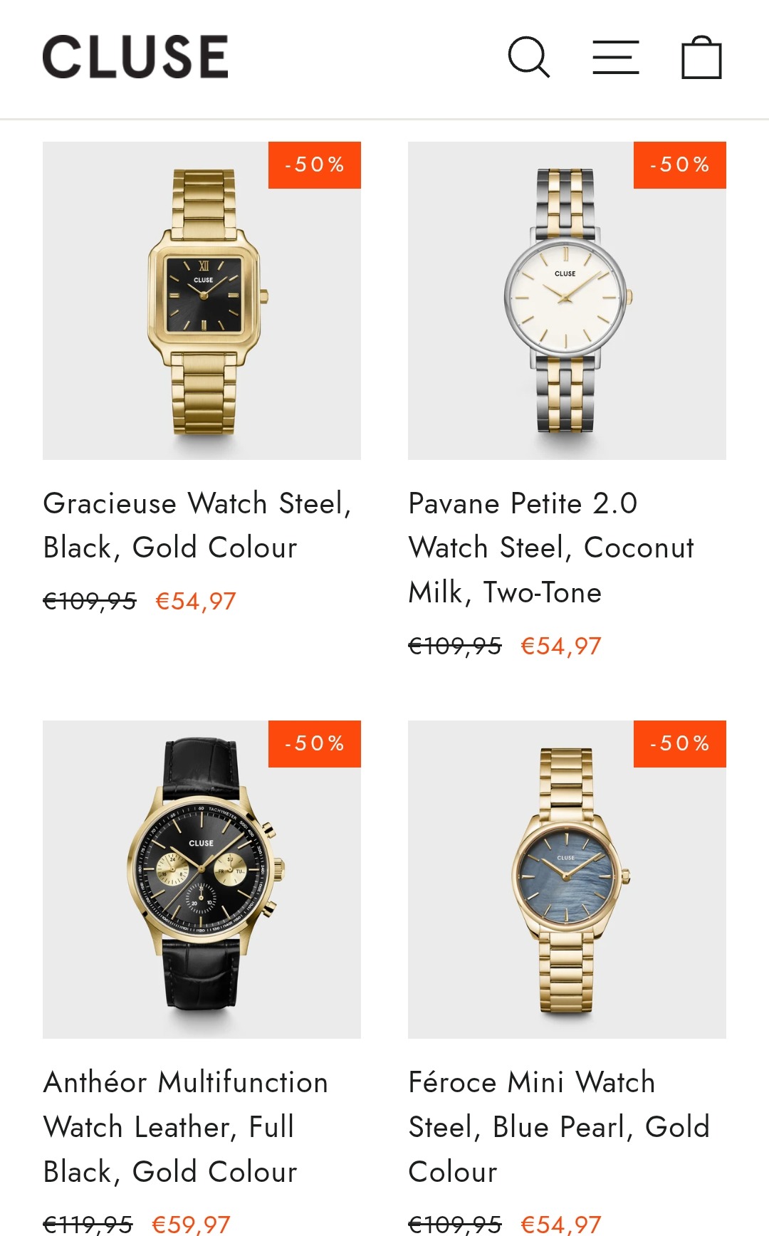 Cluse tot 50% korting