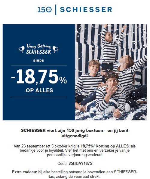 Schiesser: 18.75% op alles en gratis tas