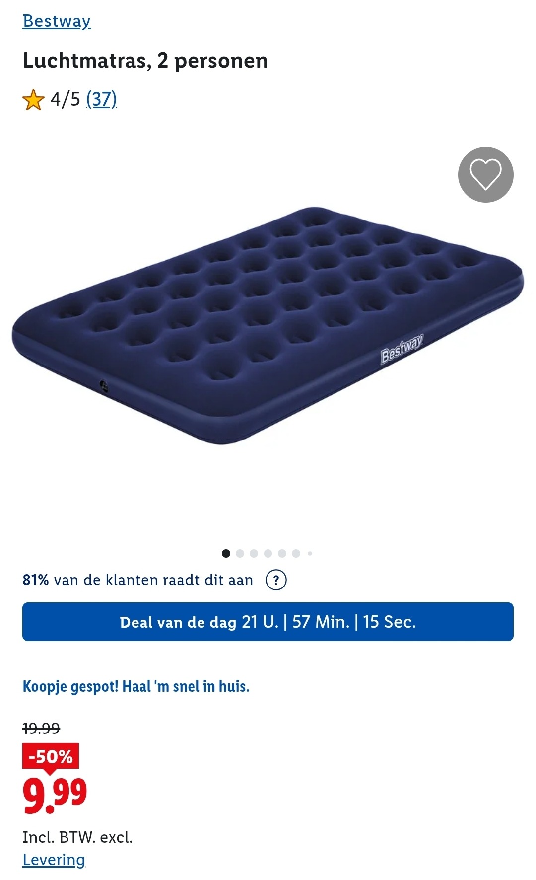Lidl dagdeal: Bestway Luchtmatras 2 personen -50%