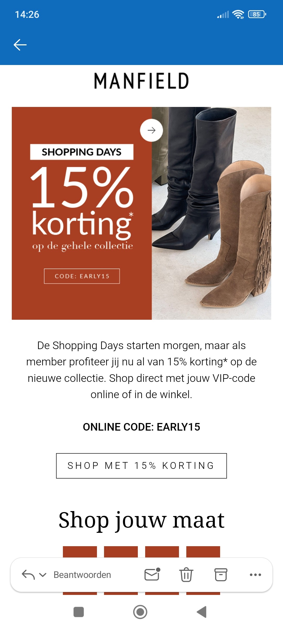 15% korting manfield