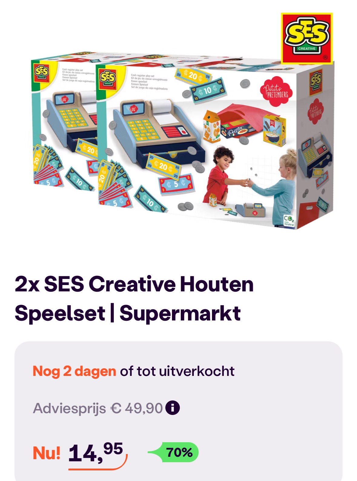 2x SES Creative Houten Speelset Supermarkt