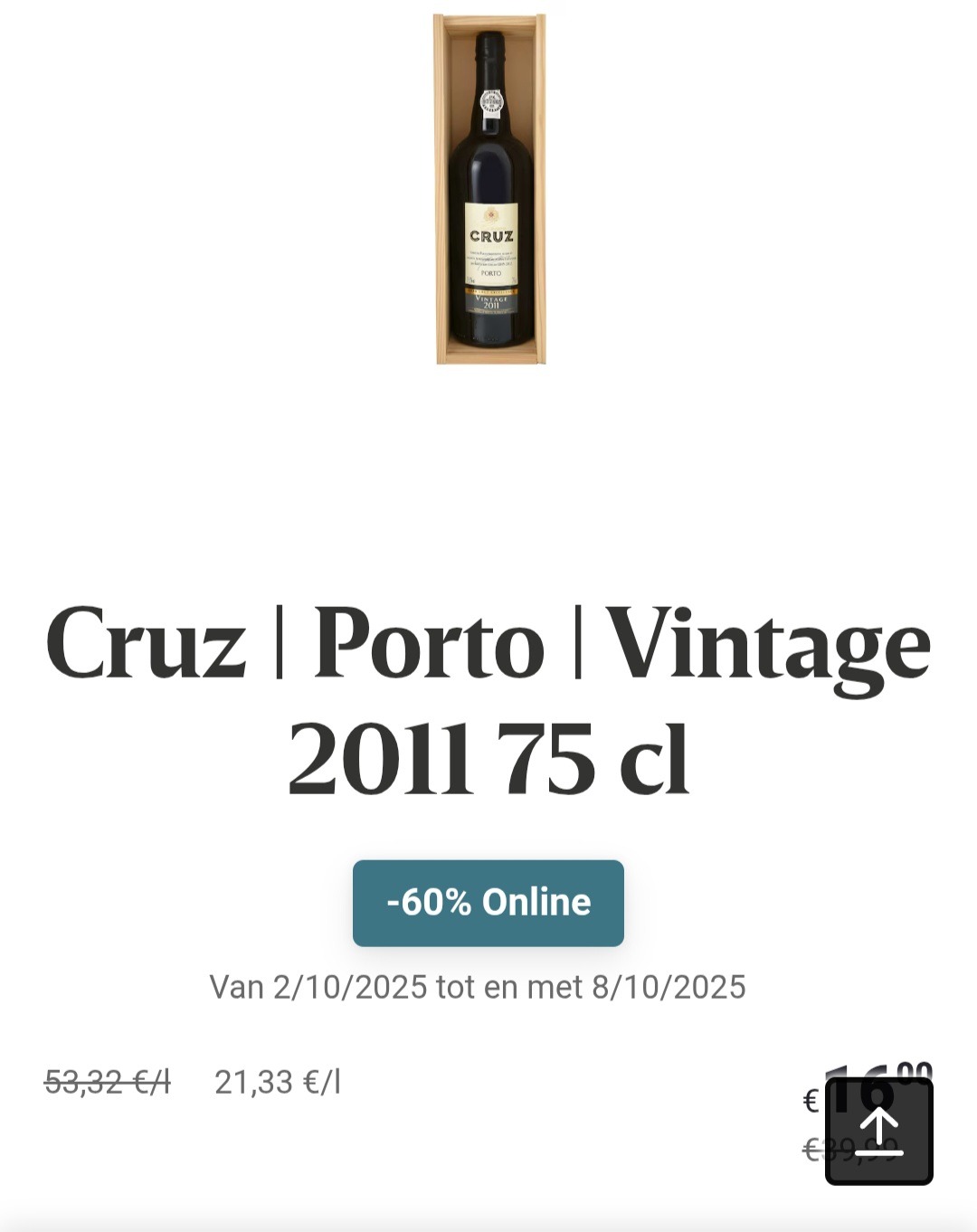 Cruz porto vintage 2011 75cl -60%