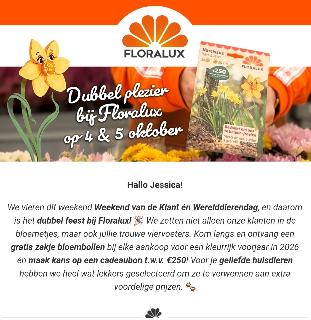 Gratis zakje bloembollen bij Floralux