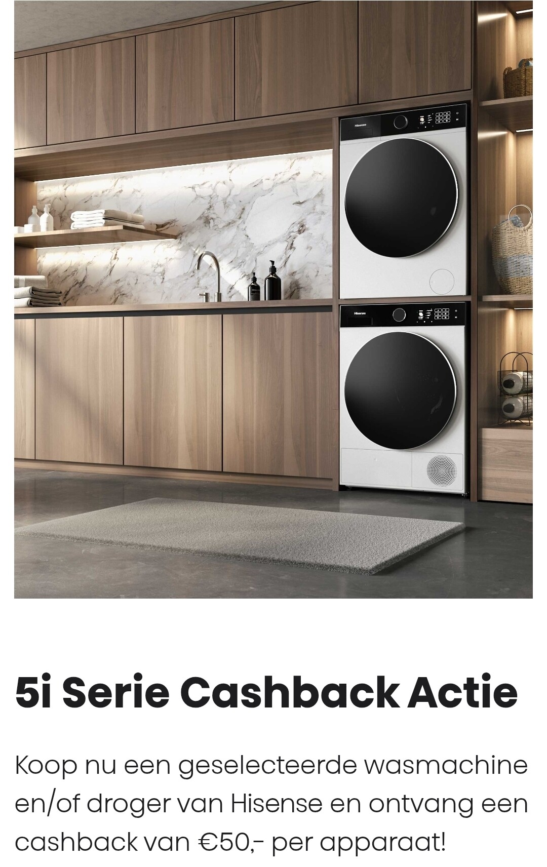 Tot €50 cashback op Hisense 5i Serie wasmachines en drogers