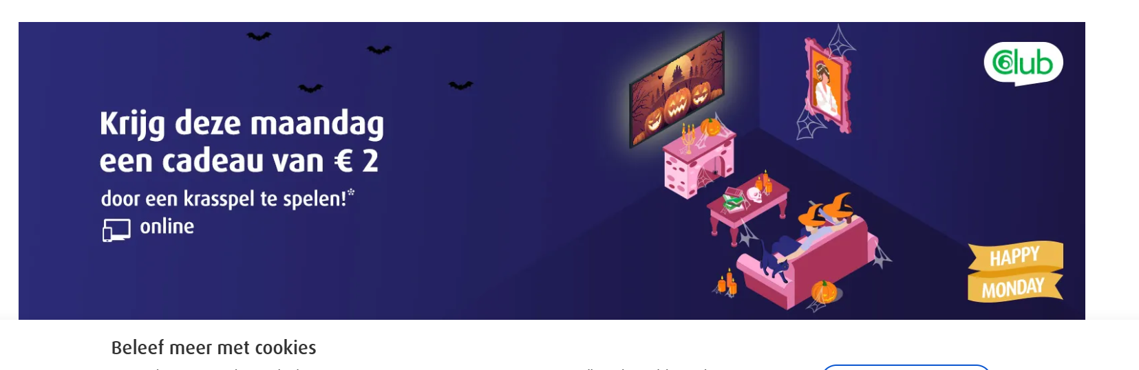 Krijg 2€ cadeau als je online een spel speelt bij de Nationale Loterij op maandag 6 oktober