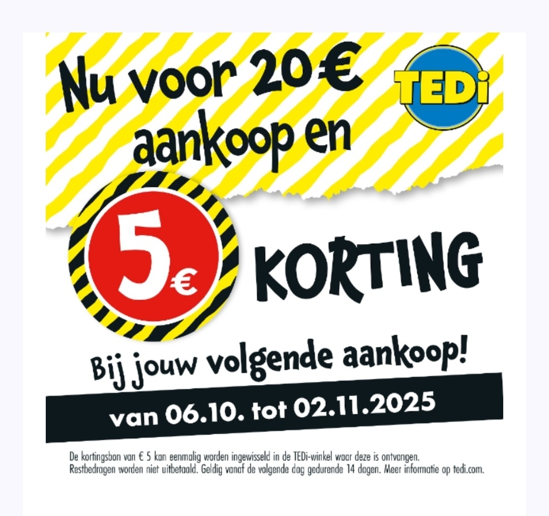 Kortingsbon €5 cadeau bij aankoop vanaf €20