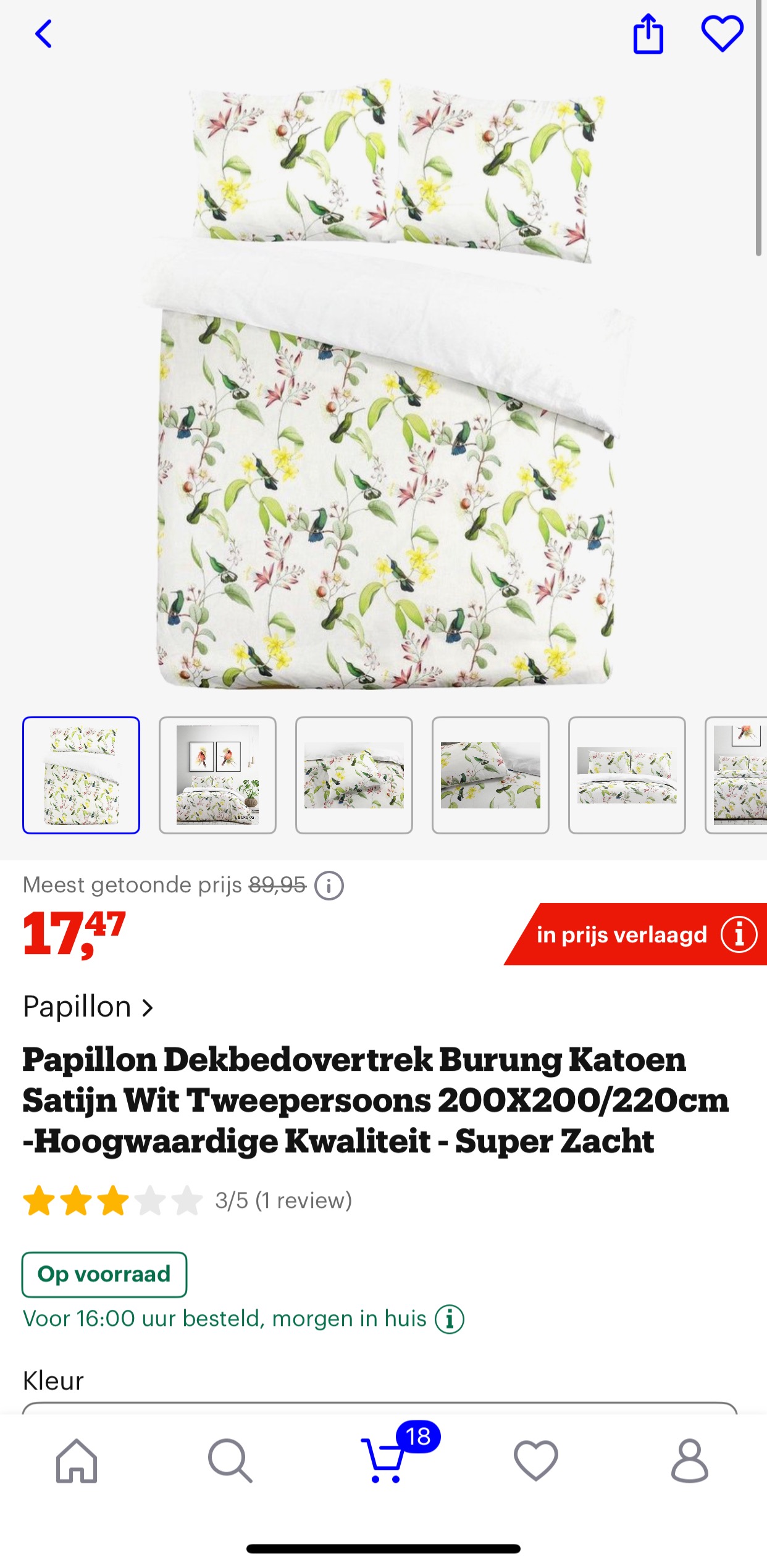 Papillon Dekbedovertrek Burung Katoen Satijn Wit Tweepersoons 200X200/220cm