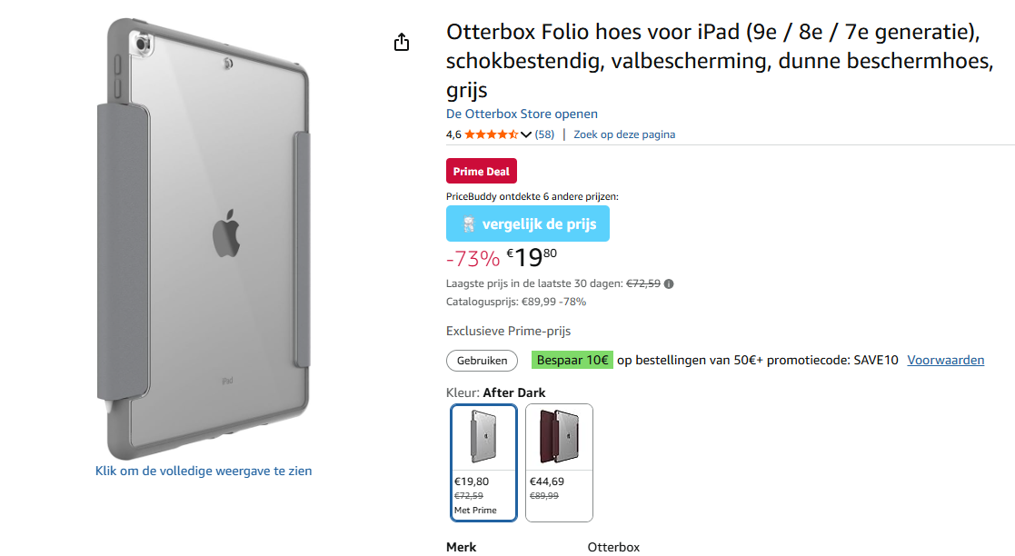 Prime Deal: Otterbox Folio hoes voor iPad voor €19,80 ipv €89,99 op Amazon BE