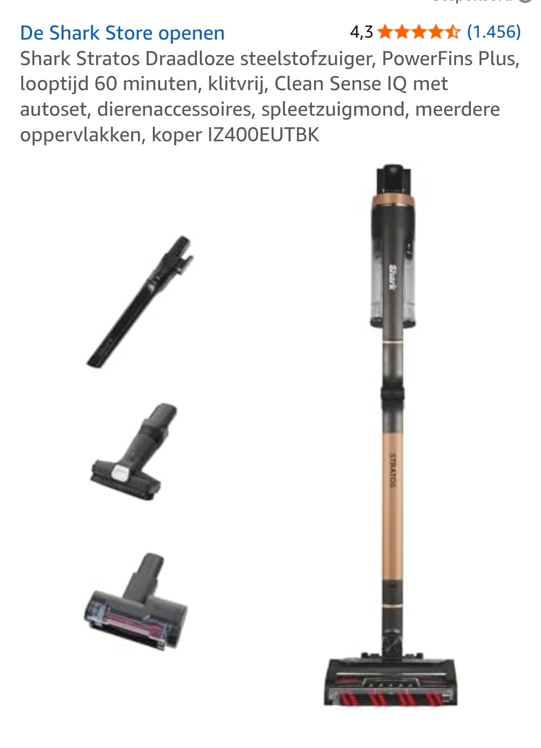 Prime Deal: Shark Stratos Draadloze steelstofzuiger IZ400EUTBK