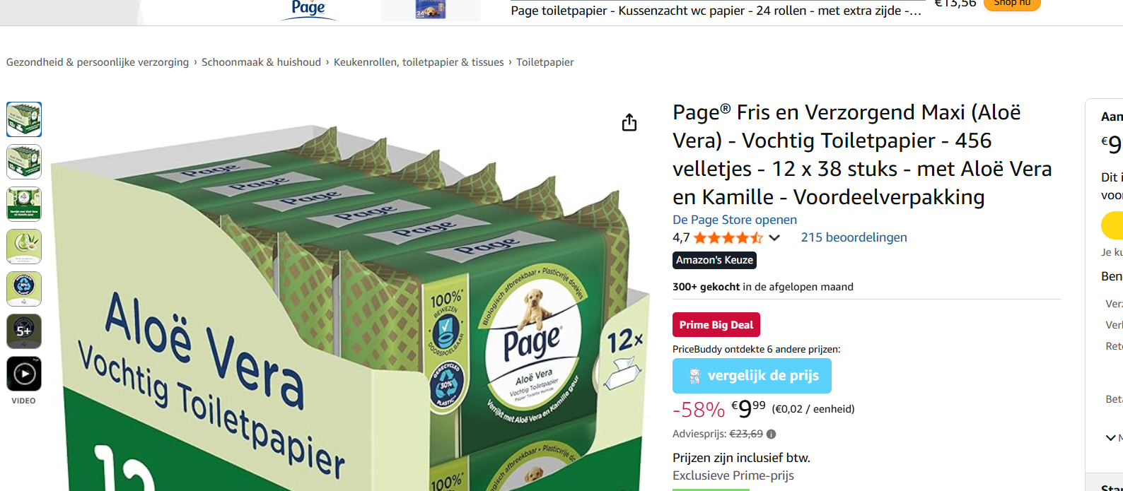 Page vochtig toiletpapier voor maar 0.02€ per doekje! Prime deal