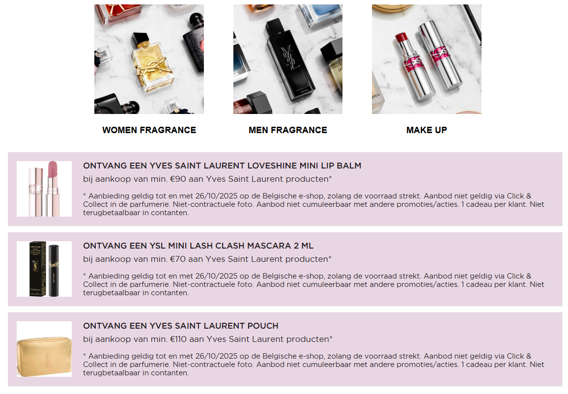 Gratis YSL mini lip balm & mascara en andere 🎁 bij ICI Paris XL