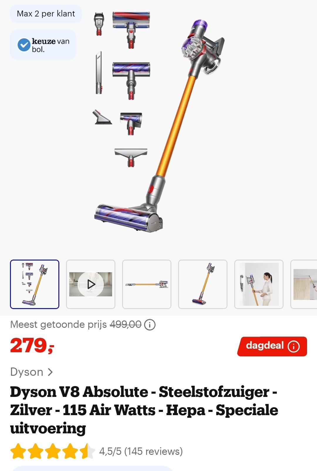 Dyson V8 Absolute Steelstofzuiger -44%