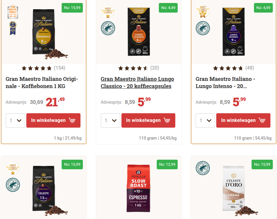 50% korting voor de best beoordeelde koffie - koffiemarkt.be