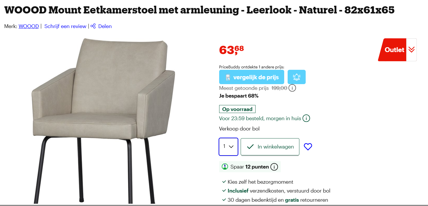 Eetkamerstoelen Kick en Woood nu tot 68% korting