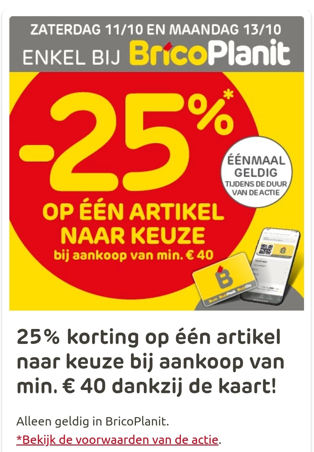 25% korting op één artikel bij BricoPlanit