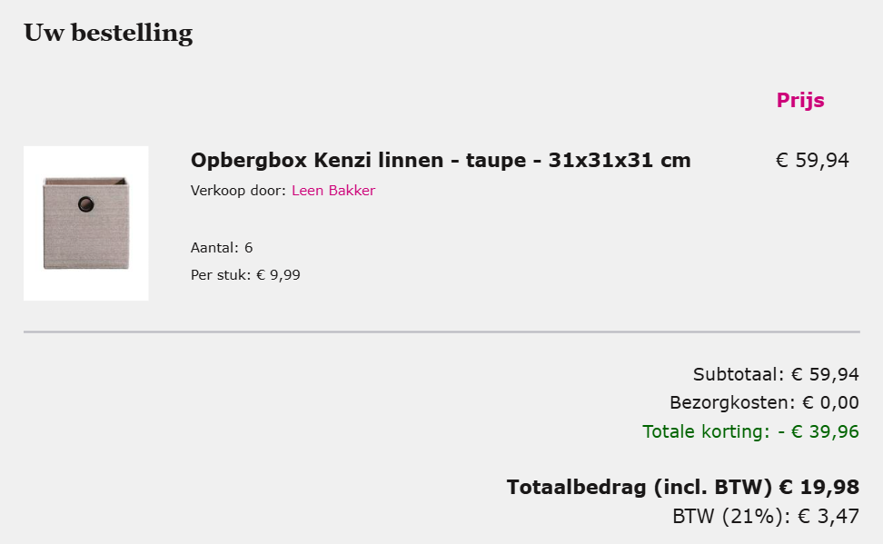 1+2 gratis op opbergmandjes diverse kleuren