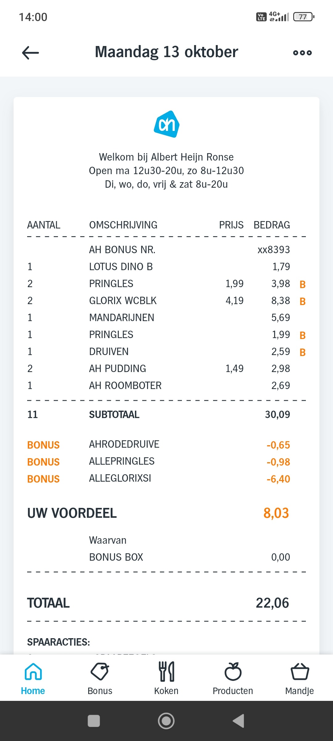 Ah glorix aan €0,99/stuk