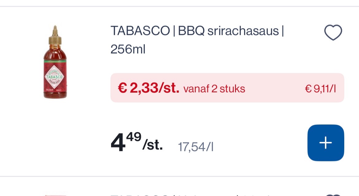 Tabasco BBQ srirachasaus 256 ml goedkoper