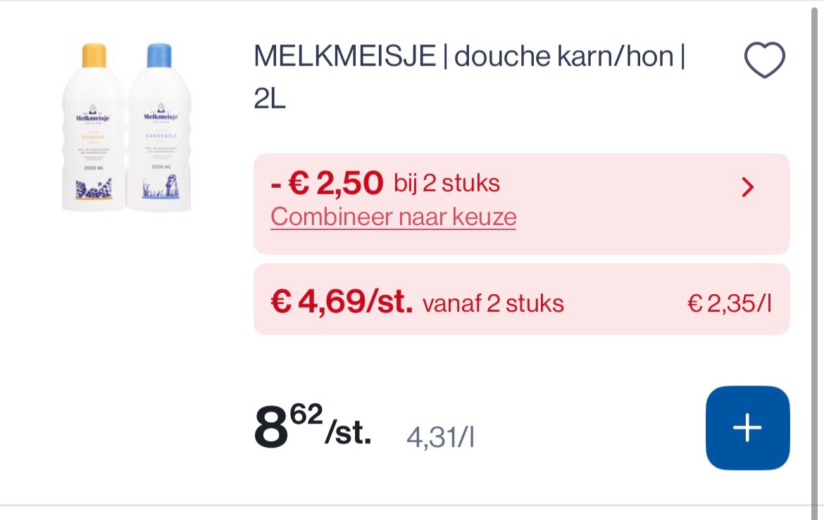 Melkmeisje douche karn/hon 2L mooie korting