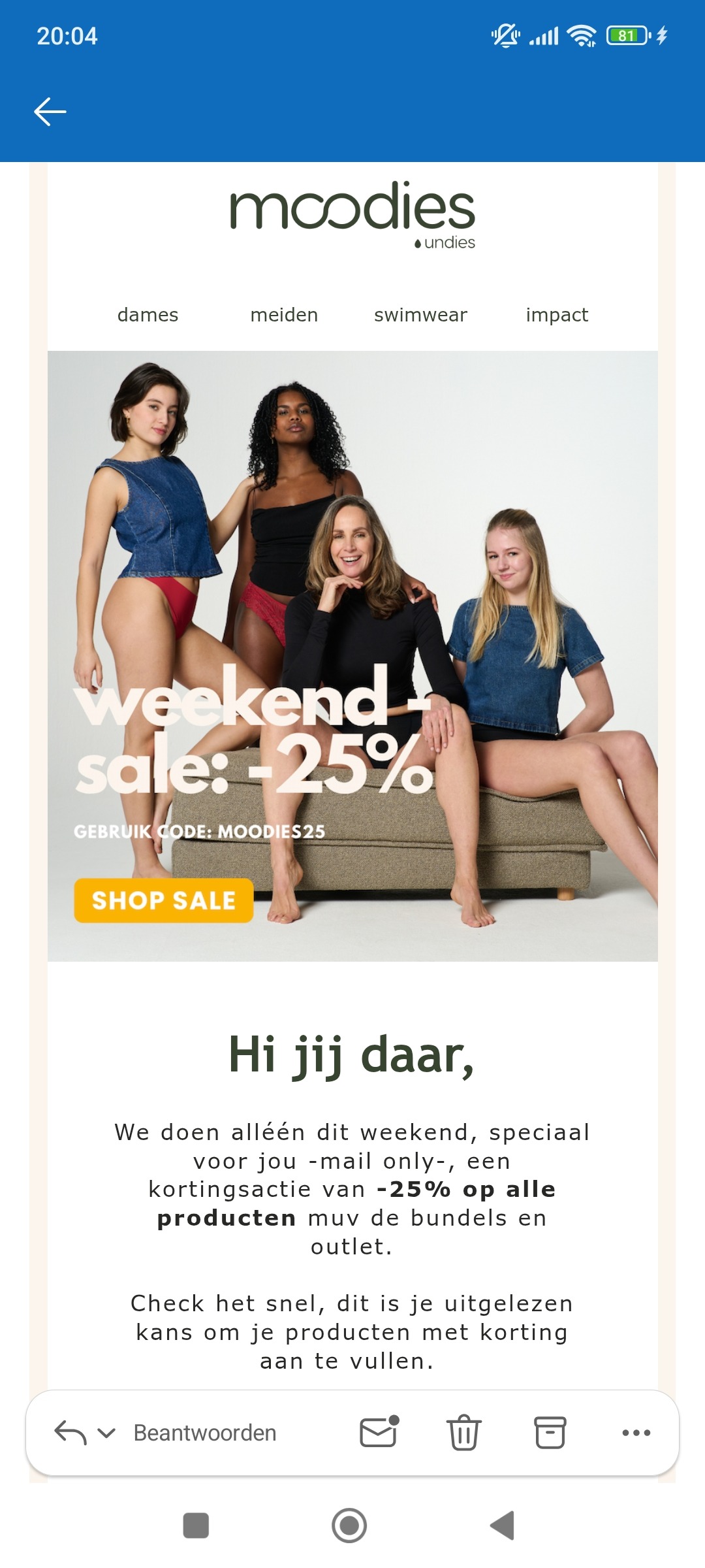 Moodies undies: 25% korting