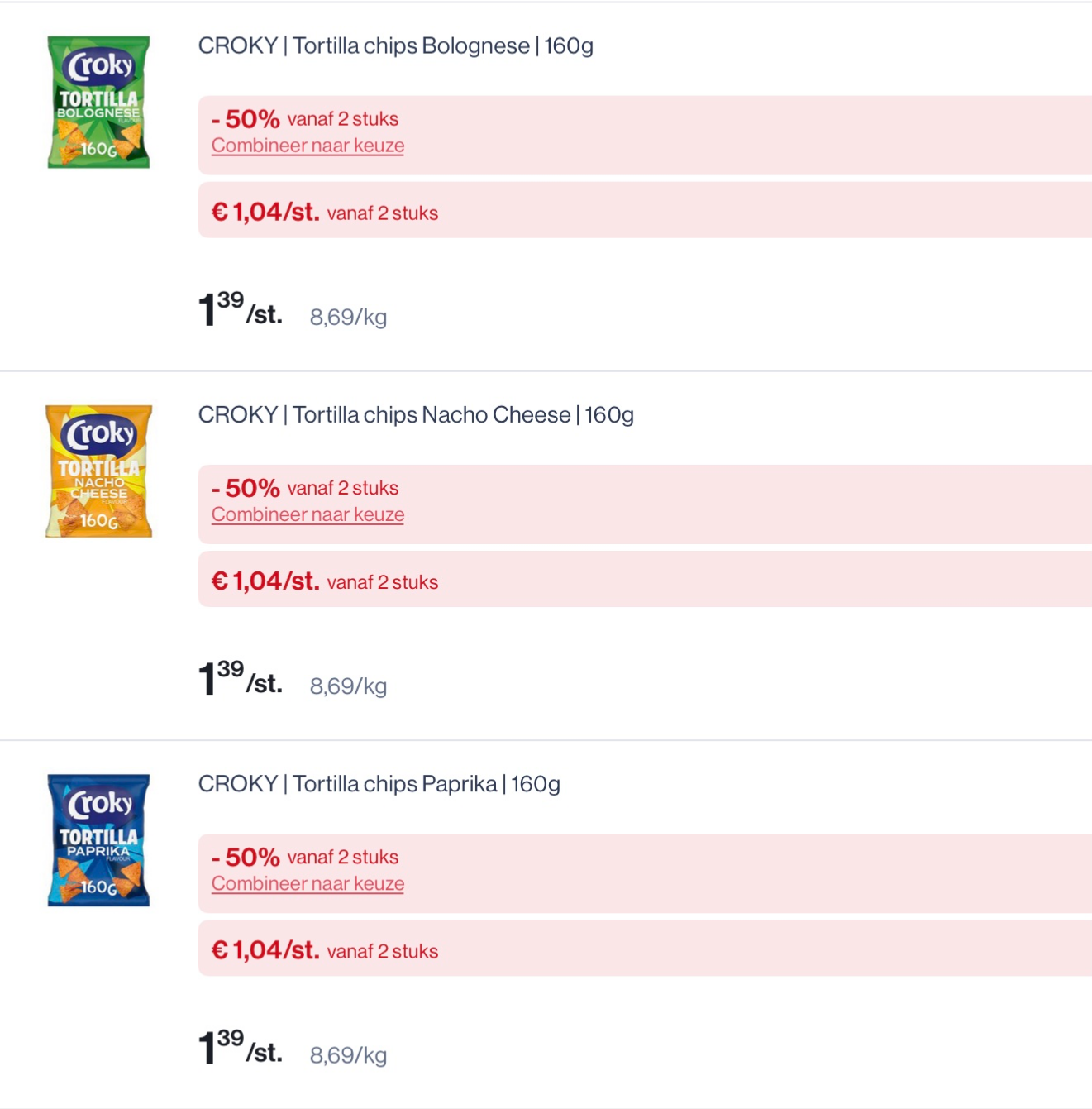 Croky tortilla chips 160 gram -50% extra bovenop goedkope prijs