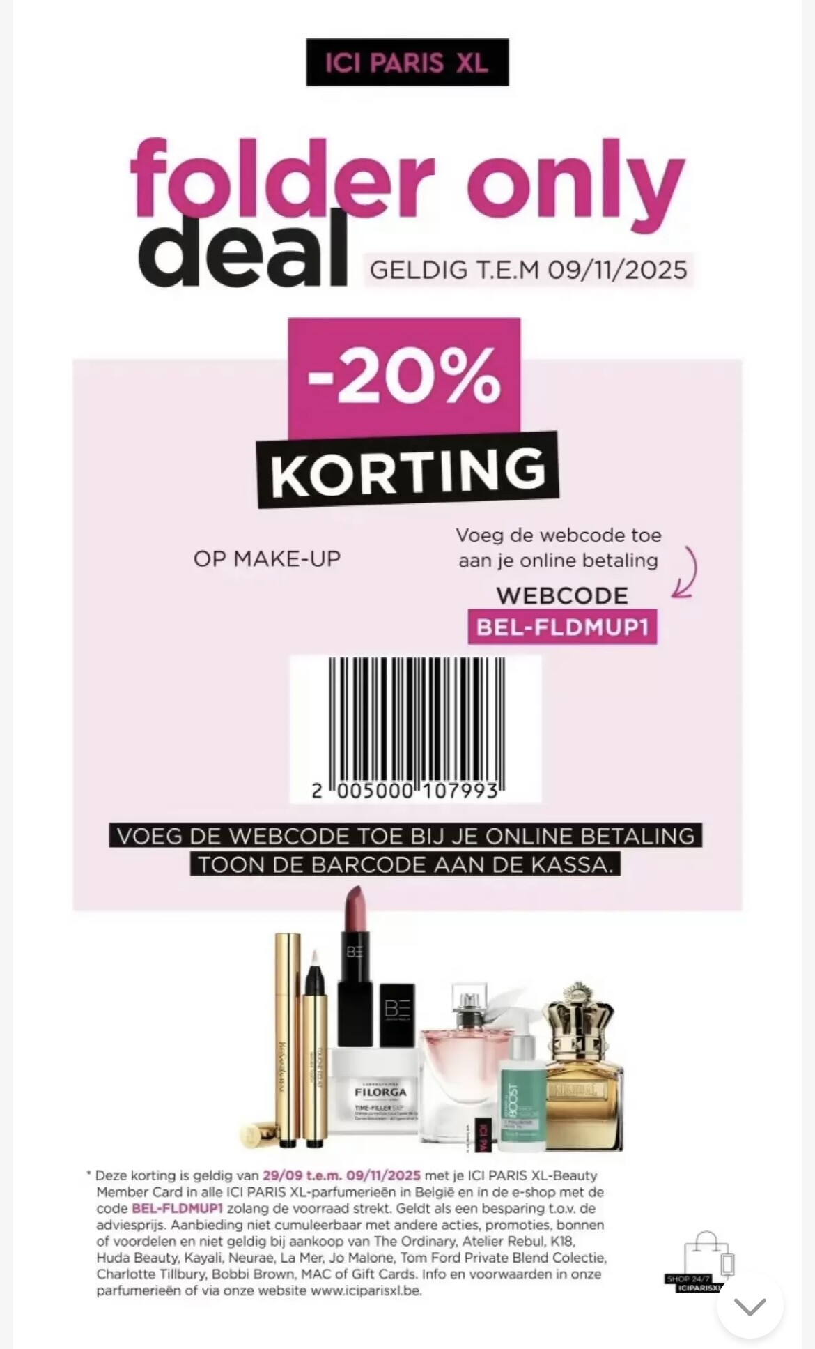 20% korting op make up bij ici paris xl