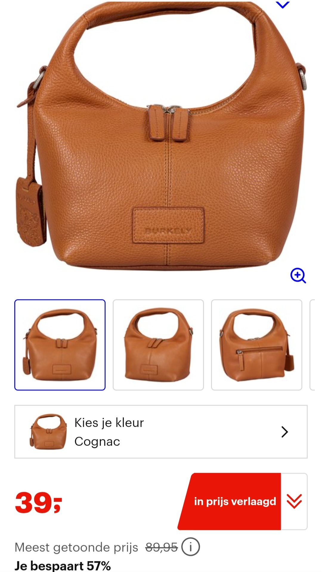 Burkley cognac tas tot -57%