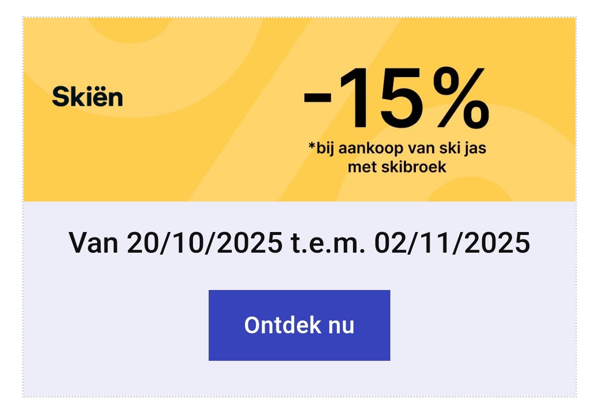 -15% bij aankoop van ski jas met skibroek bij Decathlon