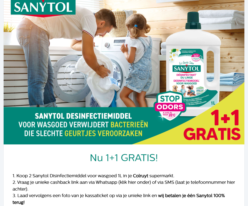 1+1 gratis op Sanytol d.m.v. cashback