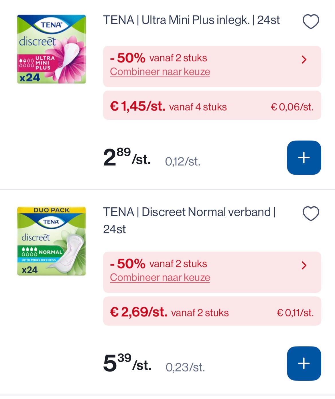 Tena producten met dubbele korting