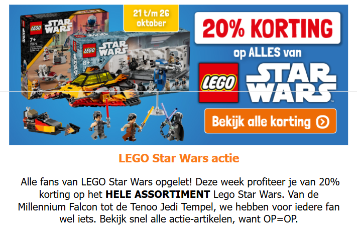 -20% op Star Wars sets van LEGO bij Lobbes
