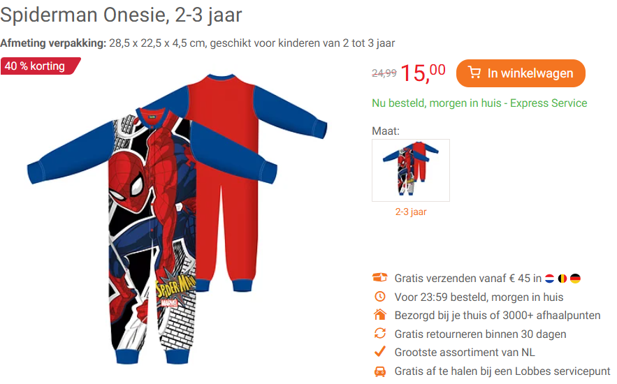 Spiderman Onesie, 2-3 jaar