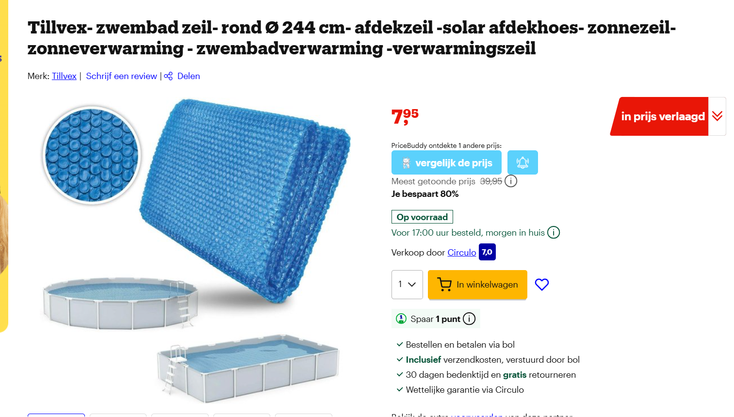 Noppen zwembad zeil rond Ø 244 cm met 80% korting