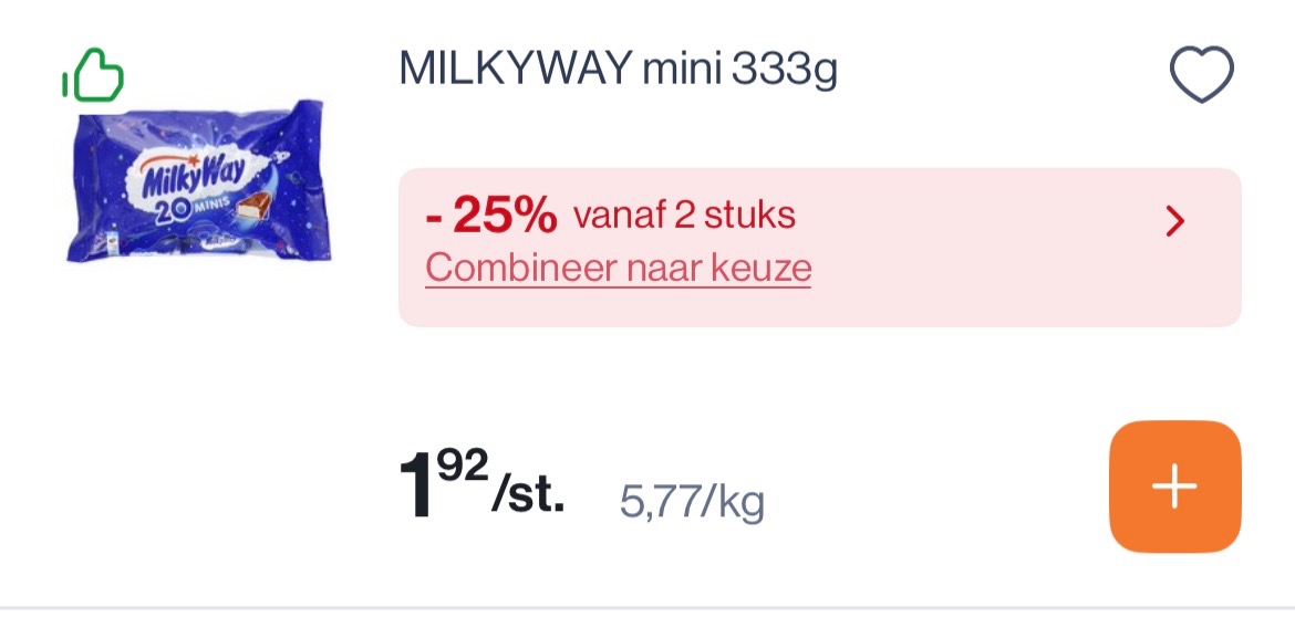 Mars/bounty/milky way goedkoper met 25% bovenop