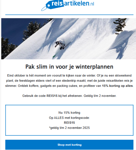Reisartikelen.nl: 15% op alles