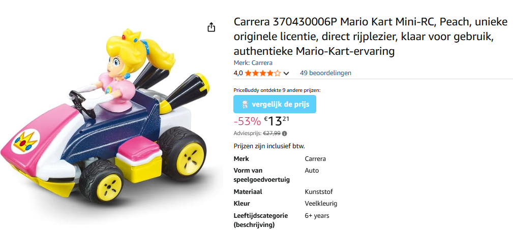 Carrera 370430006P Mario Kart Mini-RC Peach -53%