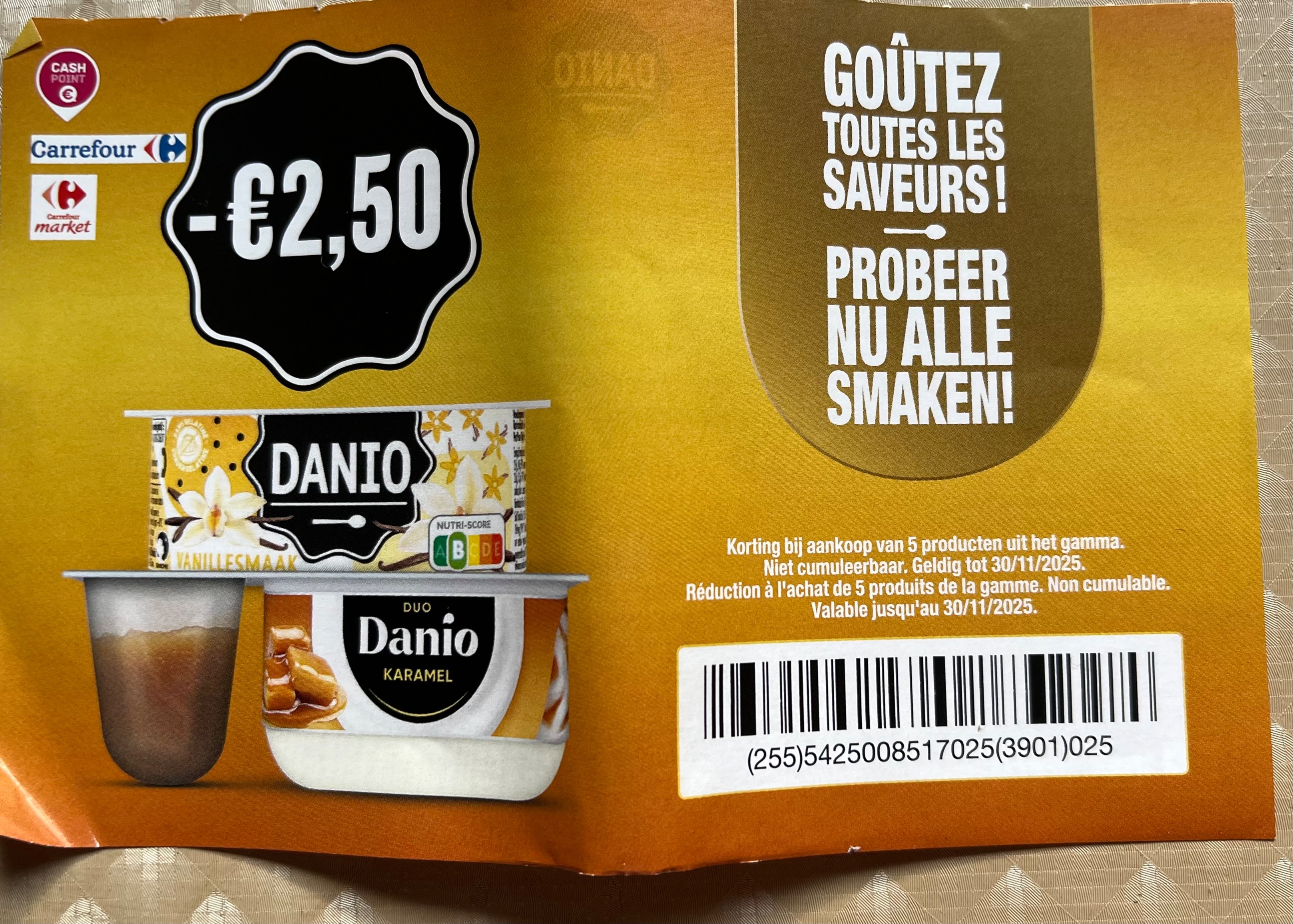 Coupon -2,50€ op Danio producten bij Carrefour