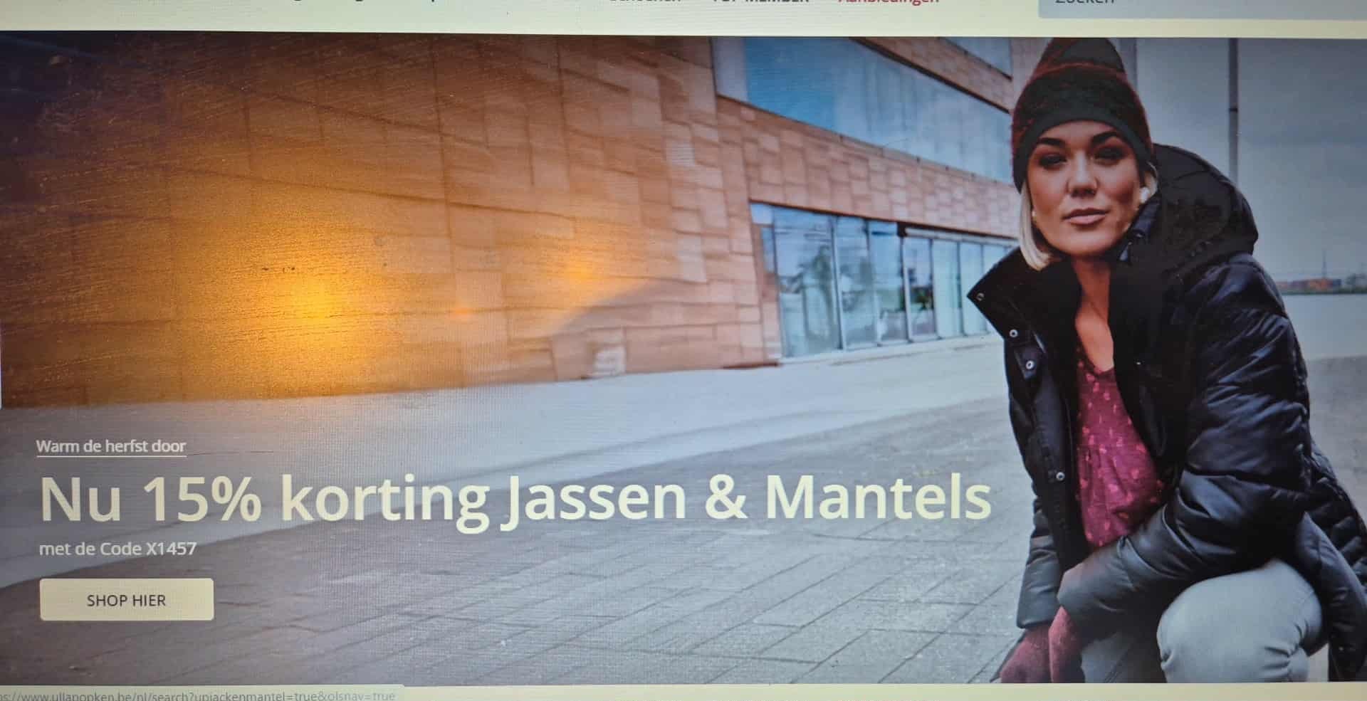 15% korting op jassen en mantels