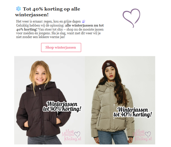 Merkmeisjeskleding.nl: tot -40% op winterjassen