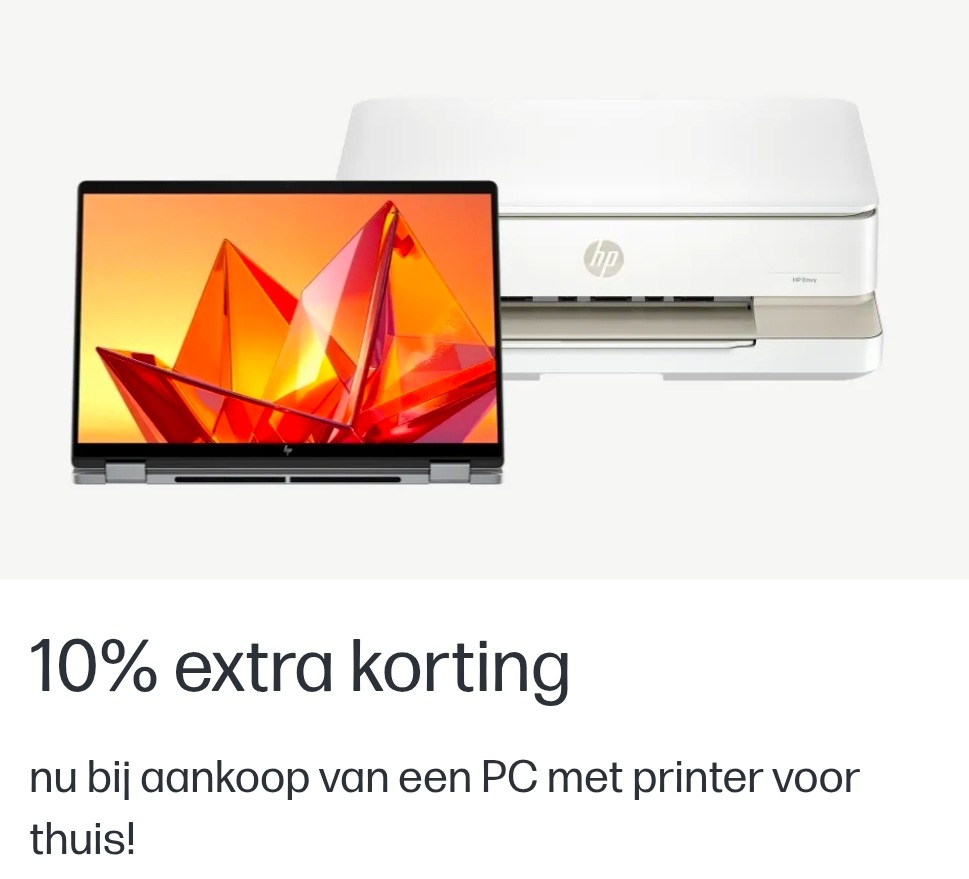 10% extra korting bij aankoop van een HP printer + PC