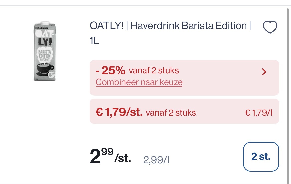 OATLY haverdrink barista edition 1L goedkoper -25% erbovenop
