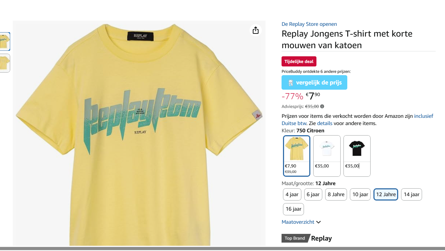 Replay T shirt maat 12jaar met 77% korting