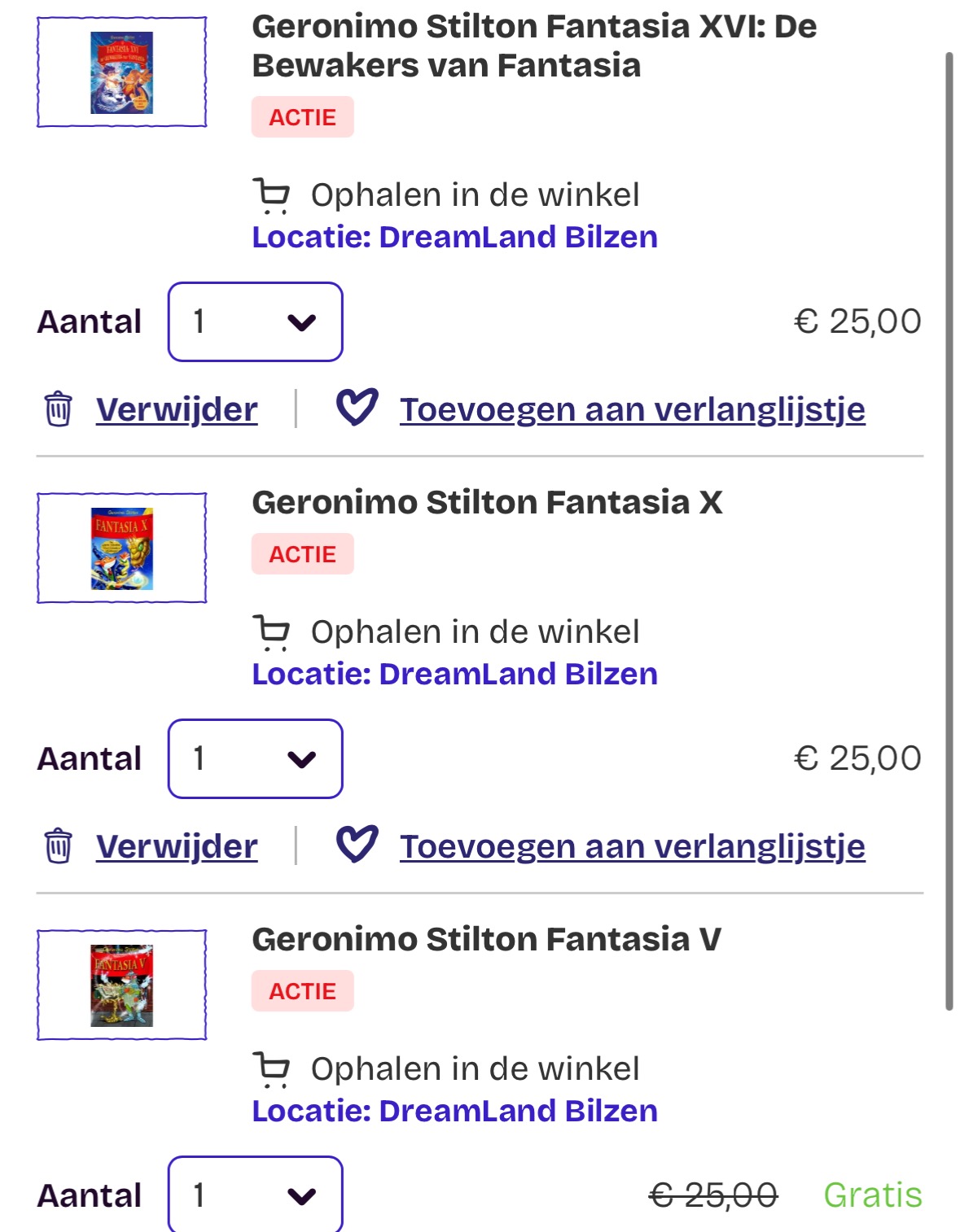 2+1 gratis op Fantasia boeken