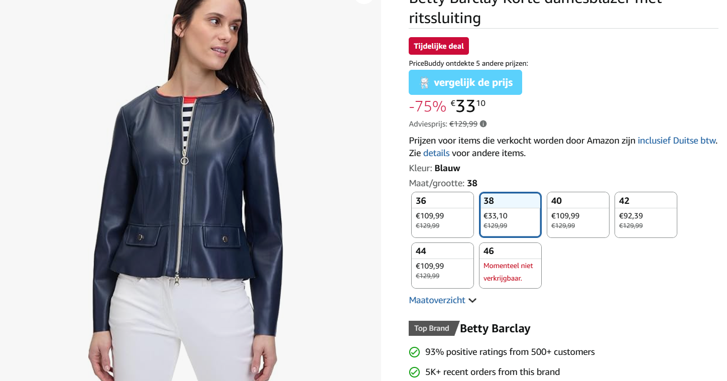 Betty Barclay jasje maat 38 voor 35.10€ ipv 129€