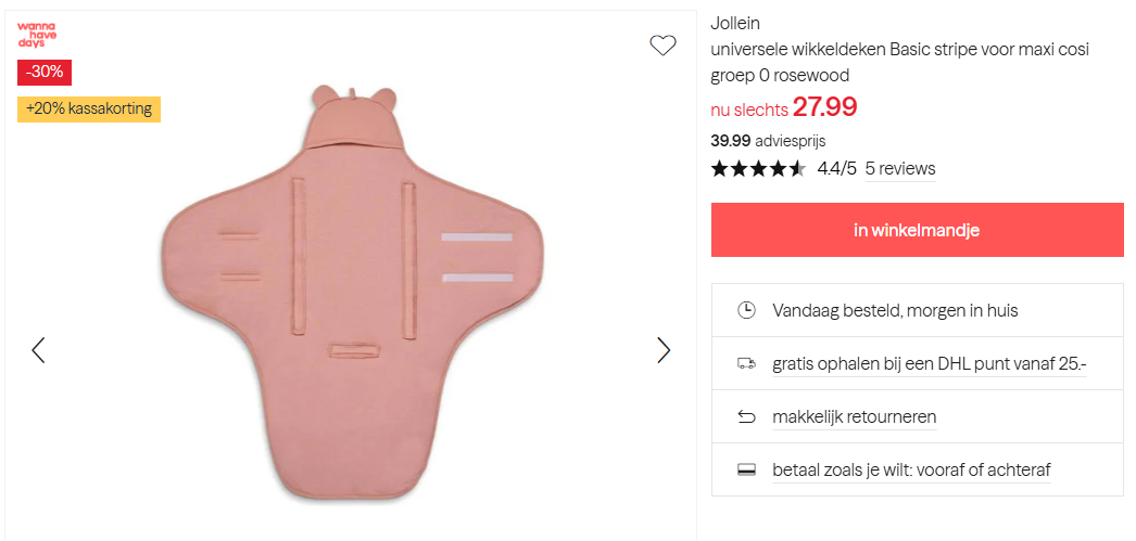 Jollein wikkeldeken voor autostoel -44% bij Wehkamp